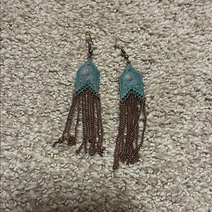 Turquoise and Bronze Fringe Earrings